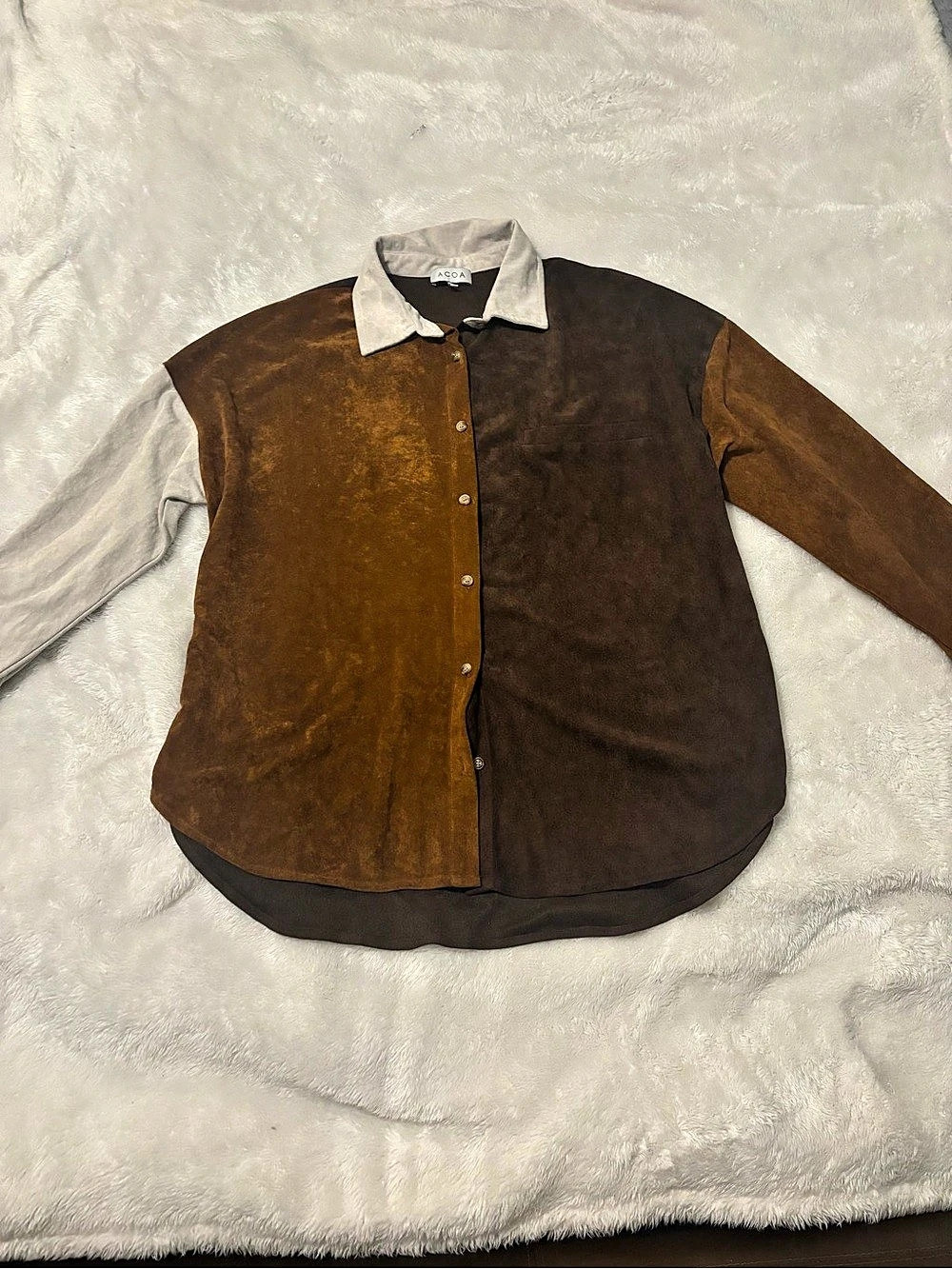 ACOA Color Block Shirt Brown & Gray Size Medium